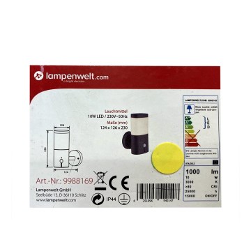 Lampenwelt - LED-ulkovalaisin anturilla LED/10W/230V IP44