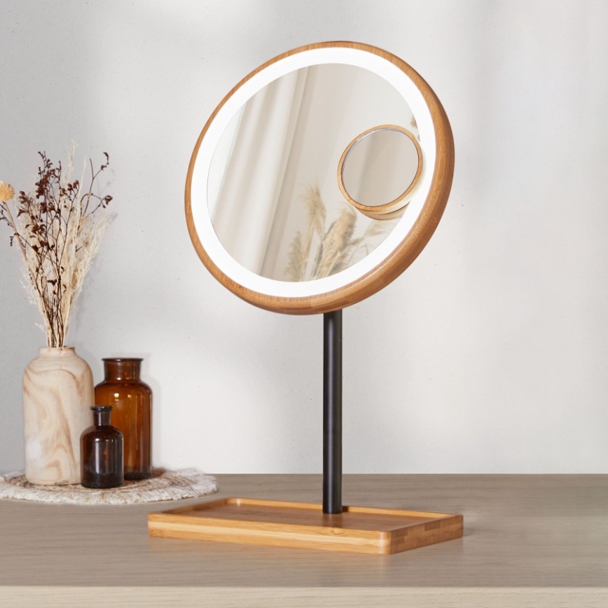 Lanaform - Himmennettävä meikkipeili LED-valaistuksella, 5V USB, bambu