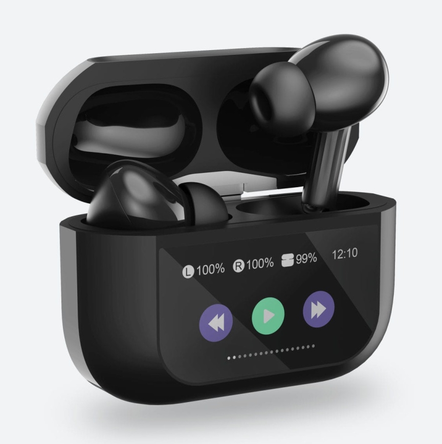 Langaton earphones LCD-näytöllä 300 mAh + 2x 30 mAh musta