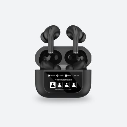 Langaton earphones LCD-näytöllä 300 mAh + 2x 30 mAh musta