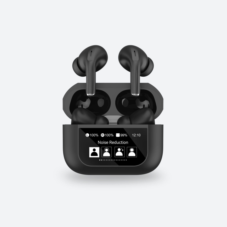 Langaton earphones LCD-näytöllä 300 mAh + 2x 30 mAh musta