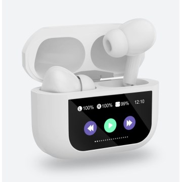 Langaton earphones LCD-näytöllä valkoinen