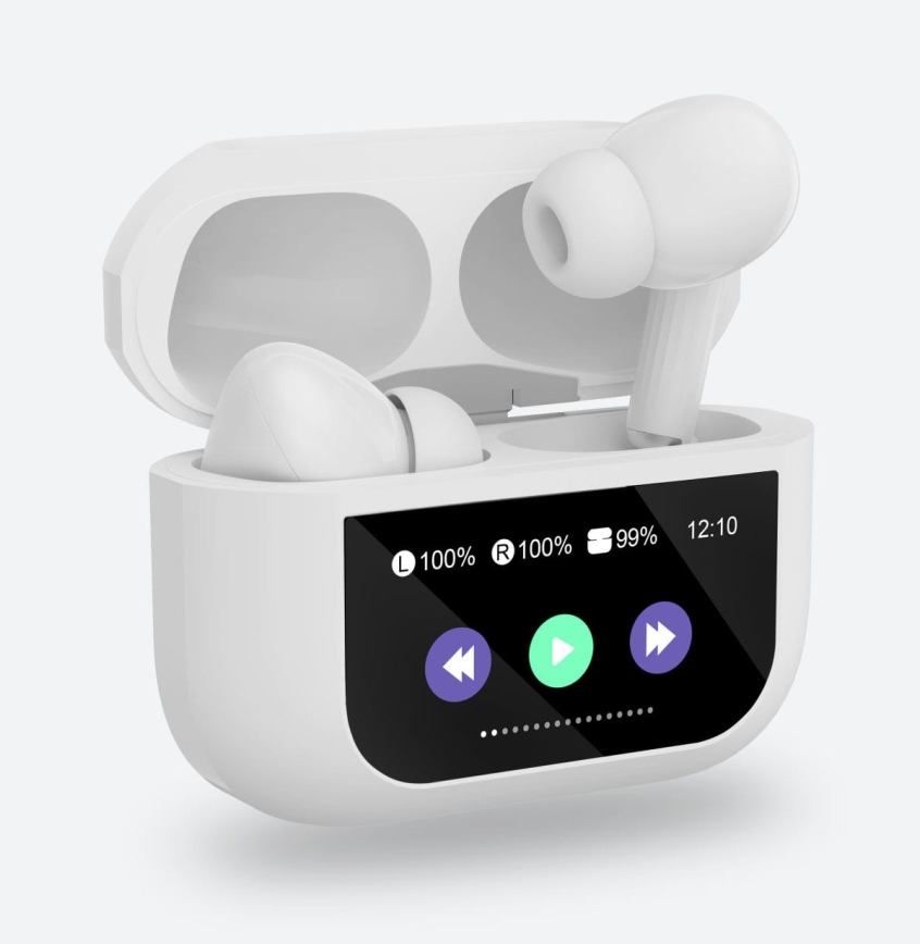 Langaton earphones LCD-näytöllä valkoinen