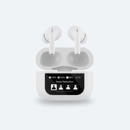 Langaton earphones LCD-näytöllä valkoinen