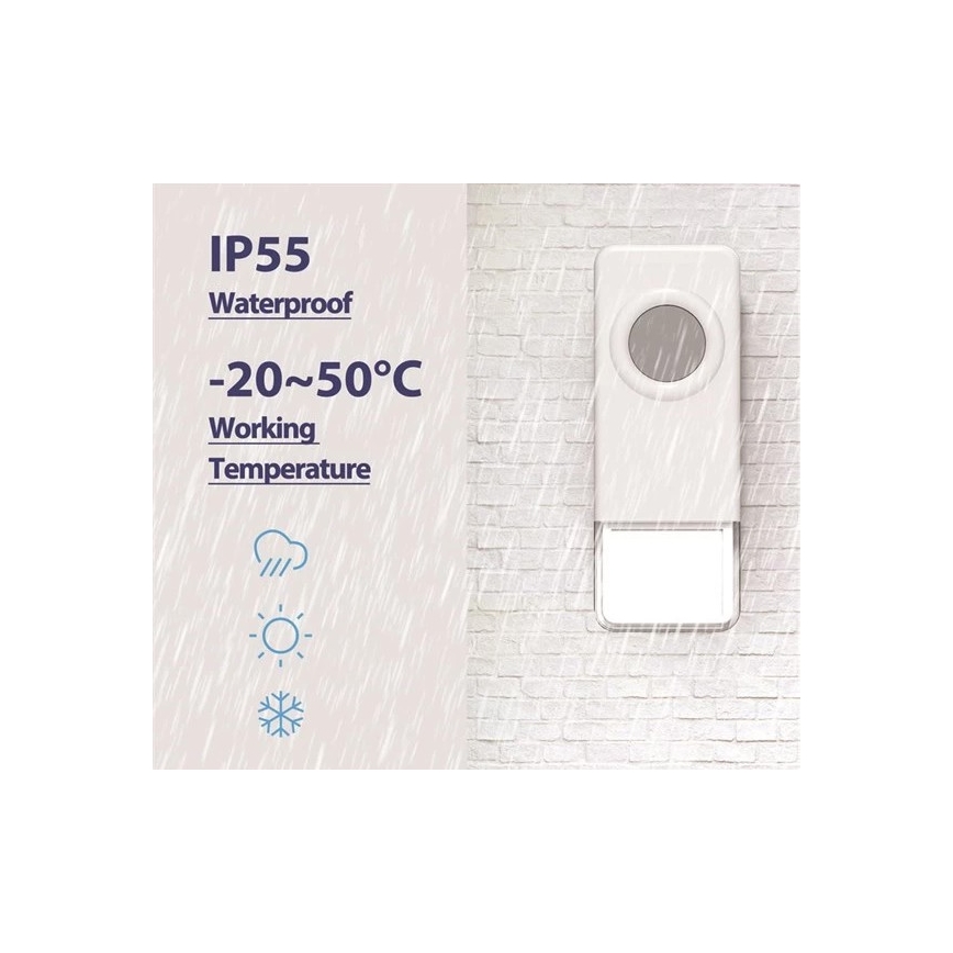 Langaton ovikello 3xAAA IP55 valkoinen