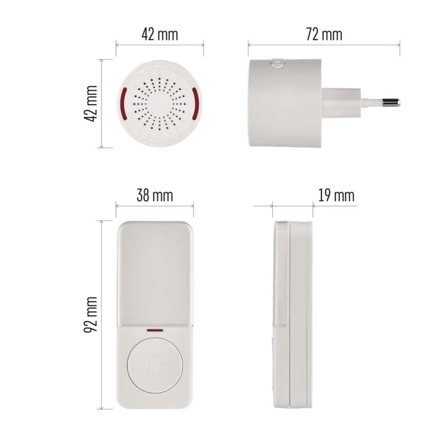 Langaton ovikello pistokkeeseen 230 V + 1 x CR2032, valkoinen