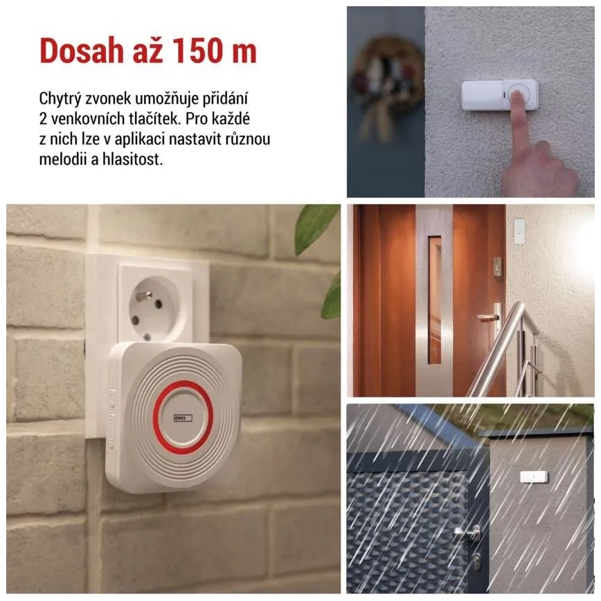 Langaton ovikello pistorasiaan GoSmart 230V + 1xCR2032 valkoinen Wi-Fi