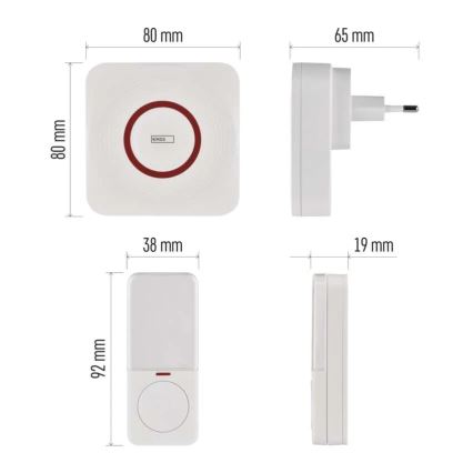 Langaton ovikello pistorasiaan GoSmart 230V + 1xCR2032 valkoinen Wi-Fi