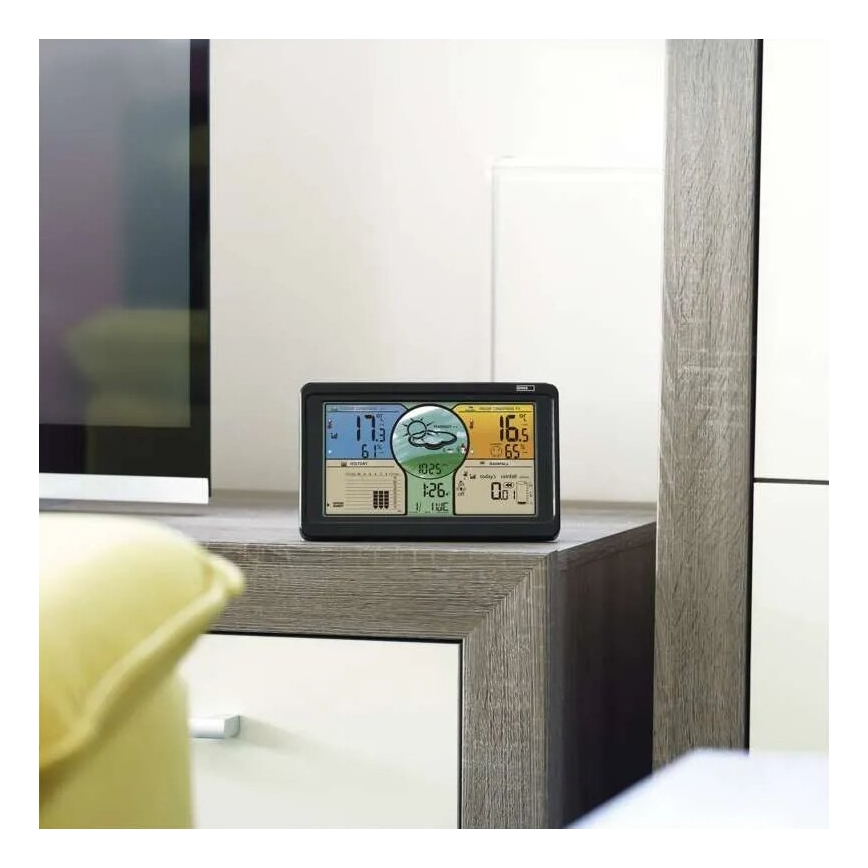Langaton sääasema värillisellä LCD-näytöllä ja sademittari 3xAAA musta