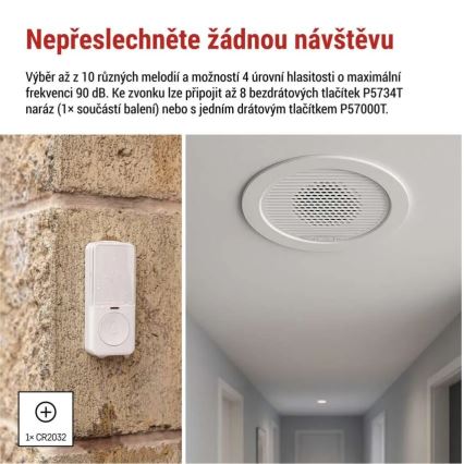 Langaton upotettava ovikello 230 V + 1 x CR2032, valkoinen