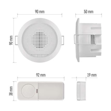 Langaton upotettava ovikello 230 V + 1 x CR2032, valkoinen