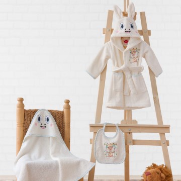 Lasten froteesetti ZURAFA - kylpytakki, pyyhe, pesulappu beige