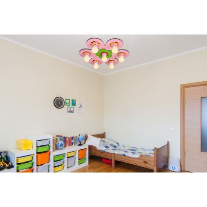 Lasten kattovalaisin LUCCA 7xE27/24W/230V vaaleanpunainen