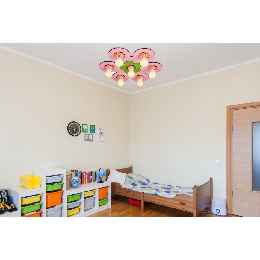 Lasten kattovalaisin LUCCA 7xE27/24W/230V vaaleanpunainen