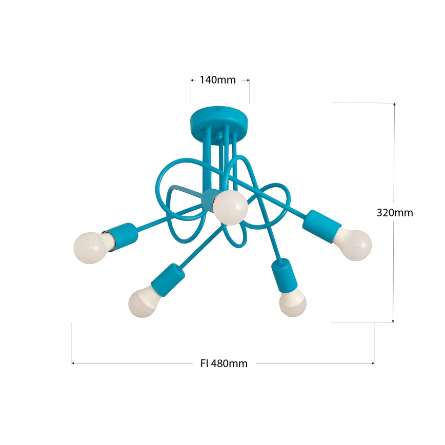 Lasten kattovalaisin OXFORD 5xE27/15W/230V sininen