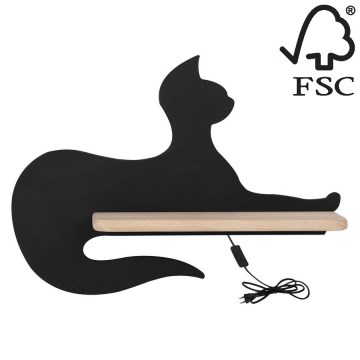 Lasten LED-seinävalaisin hyllyllä BLACK CAT LED/5W/230V - FSC-sertifioitu