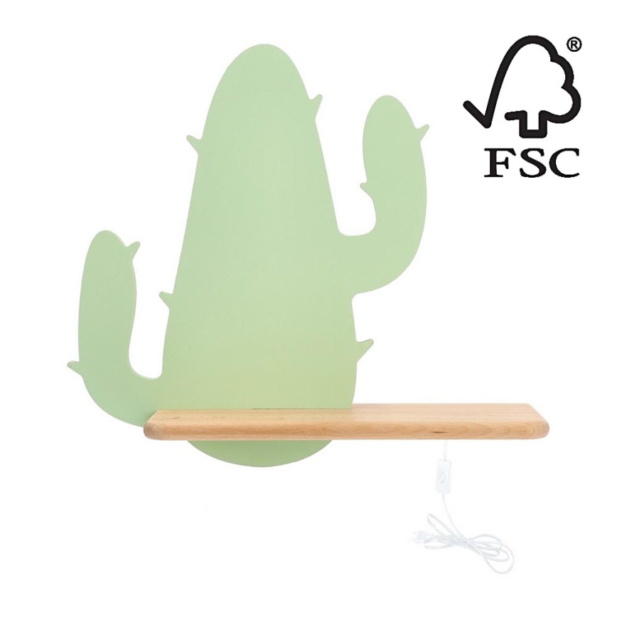 Lasten LED-seinävalaisin hyllyllä CACTUS LED/4W/230V vihreä/puu