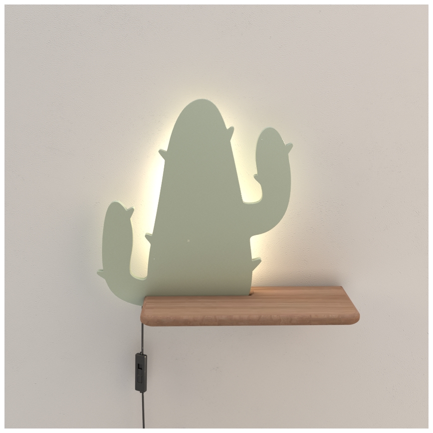 Lasten LED-seinävalaisin hyllyllä CACTUS LED/4W/230V vihreä/puu