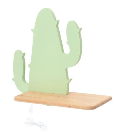 Lasten LED-seinävalaisin hyllyllä CACTUS LED/4W/230V vihreä/puu