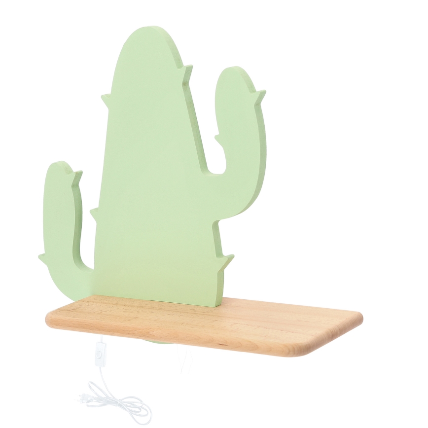 Lasten LED-seinävalaisin hyllyllä CACTUS LED/4W/230V vihreä/puu