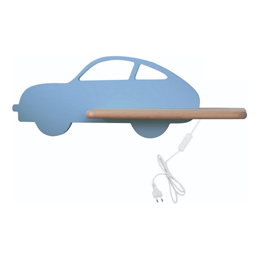 Lasten LED-seinävalaisin hyllyllä CAR LED/5W/230V sininen/puu