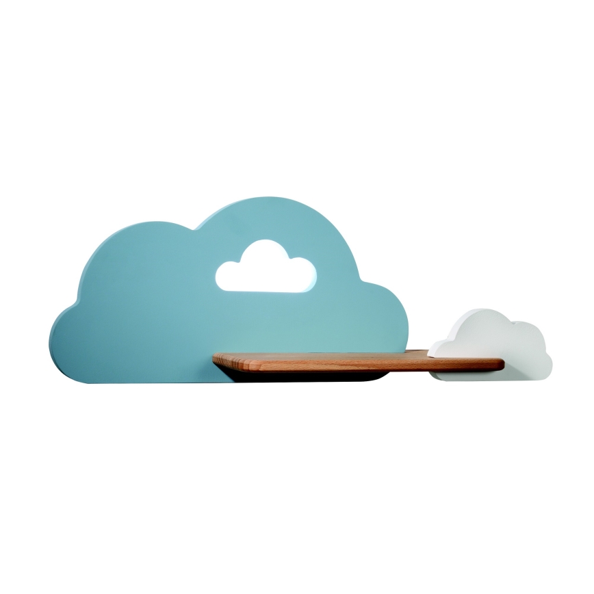 Lasten LED-seinävalaisin hyllyllä CLOUD LED/5W/230V sininen/valkoinen - FSC-sertifioitu