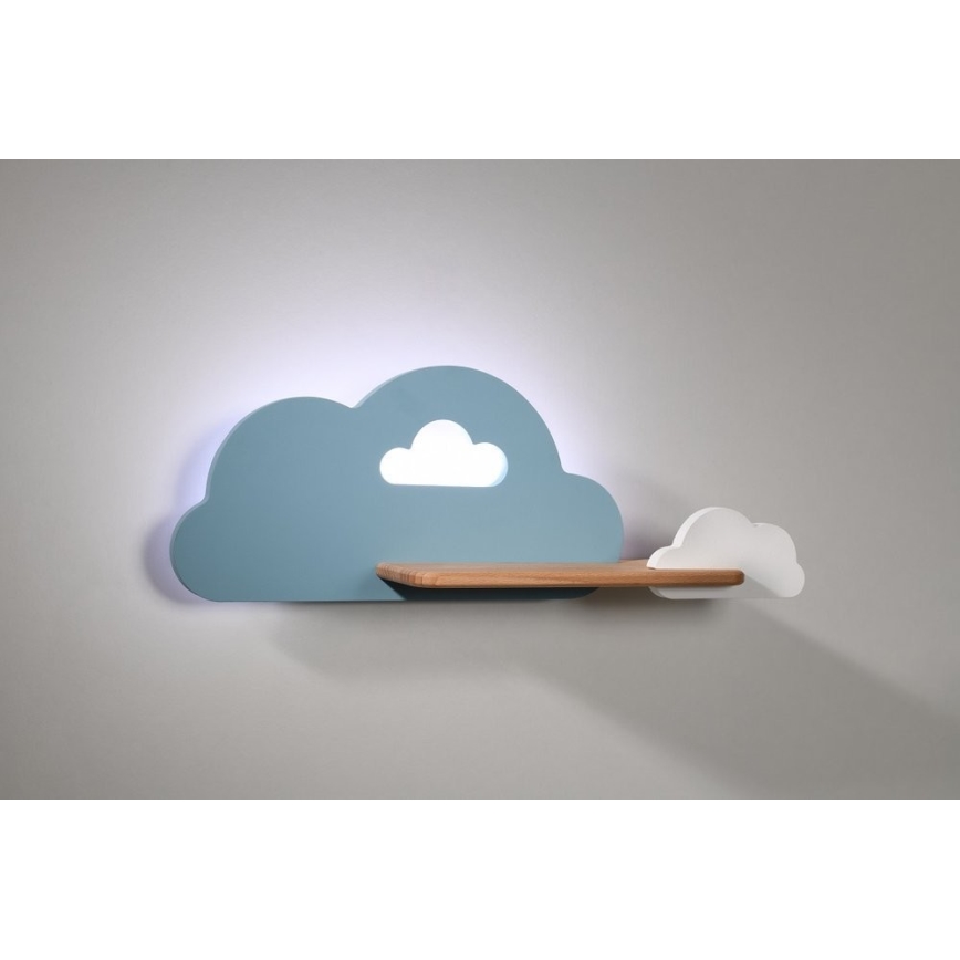 Lasten LED-seinävalaisin hyllyllä CLOUD LED/5W/230V sininen/valkoinen - FSC-sertifioitu