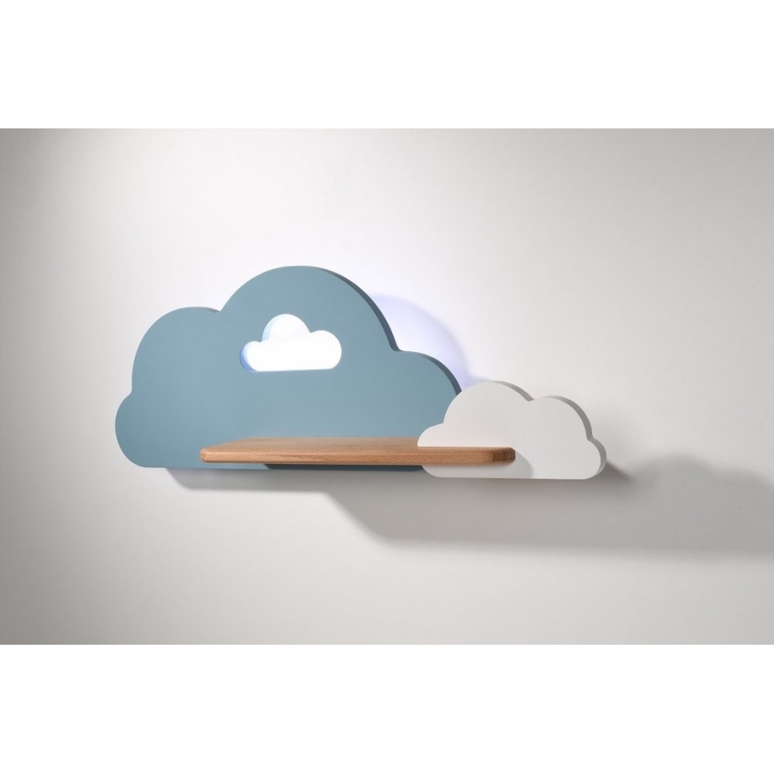Lasten LED-seinävalaisin hyllyllä CLOUD LED/5W/230V sininen/valkoinen - FSC-sertifioitu