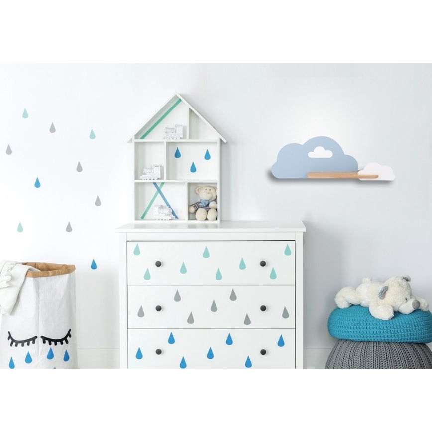 Lasten LED-seinävalaisin hyllyllä CLOUD LED/5W/230V sininen/valkoinen - FSC-sertifioitu