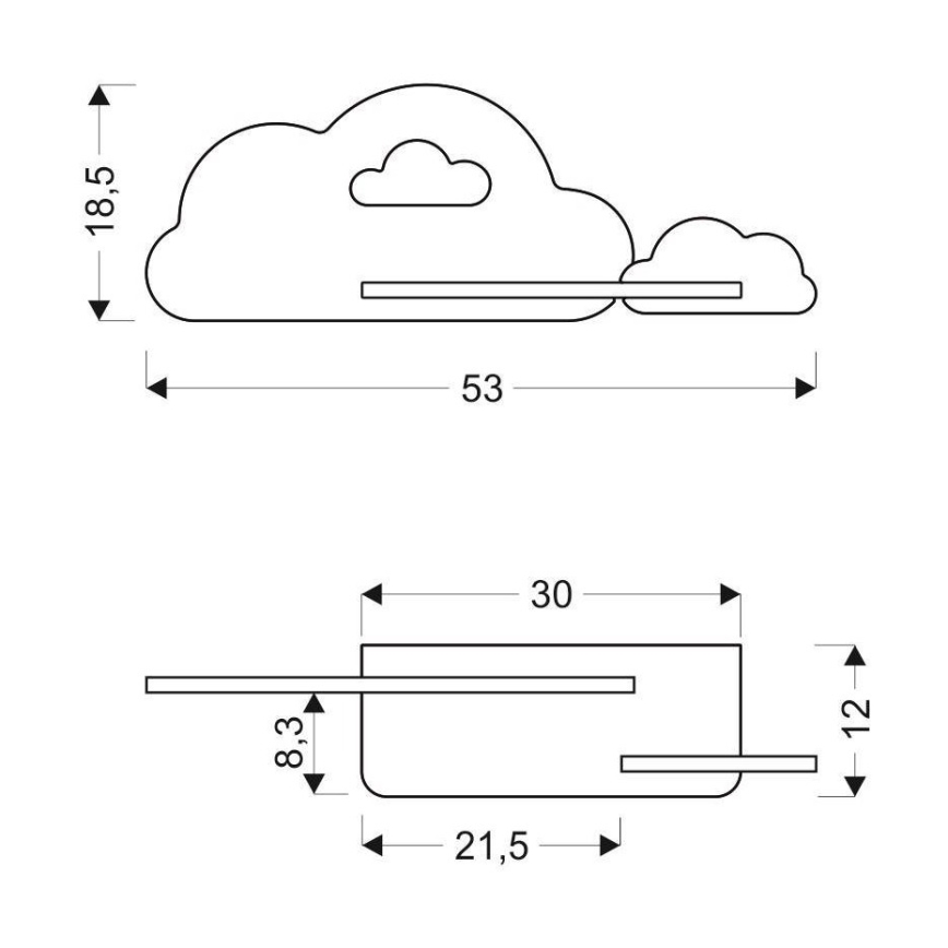 Lasten LED-seinävalaisin hyllyllä CLOUD LED/5W/230V sininen/valkoinen - FSC-sertifioitu