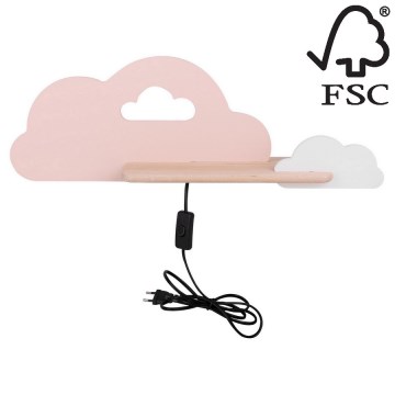 Lasten LED-seinävalaisin hyllyllä CLOUD LED/5W/230V vaaleanpunainen/valkoinen - FSC-sertifioitu