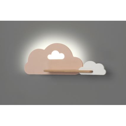 Lasten LED-seinävalaisin hyllyllä CLOUD LED/5W/230V vaaleanpunainen/valkoinen