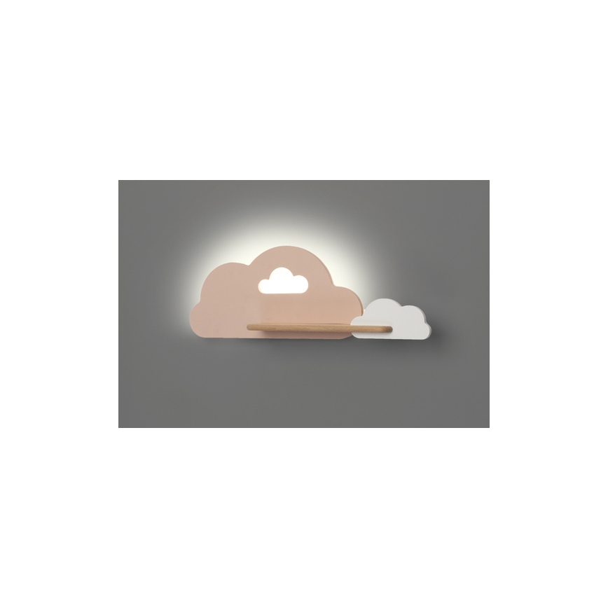 Lasten LED-seinävalaisin hyllyllä CLOUD LED/5W/230V vaaleanpunainen/valkoinen