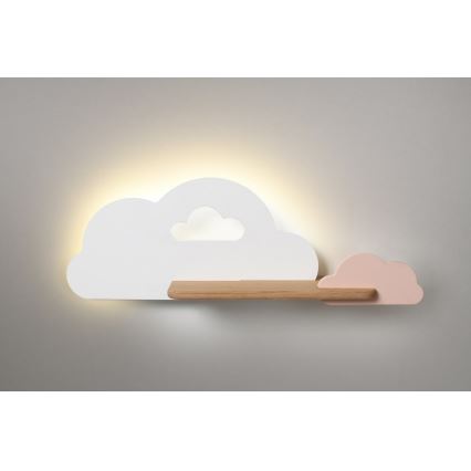Lasten LED-seinävalaisin hyllyllä CLOUD LED/5W/230V valkoinen/vaaleanpunainen - FSC-sertifioitu