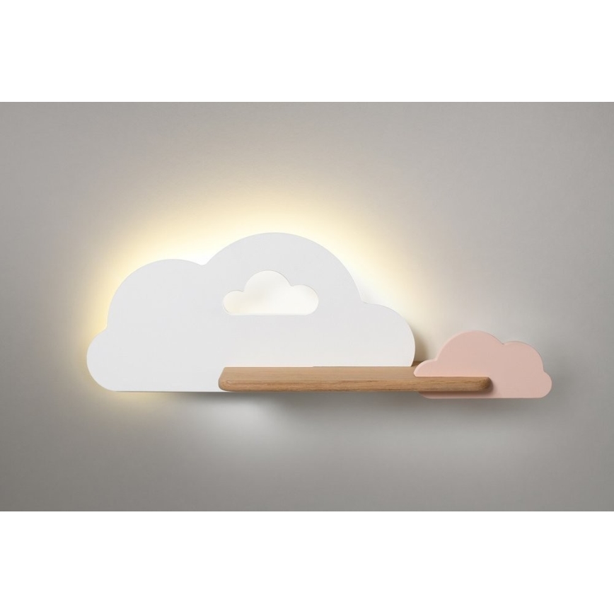 Lasten LED-seinävalaisin hyllyllä CLOUD LED/5W/230V valkoinen/vaaleanpunainen - FSC-sertifioitu