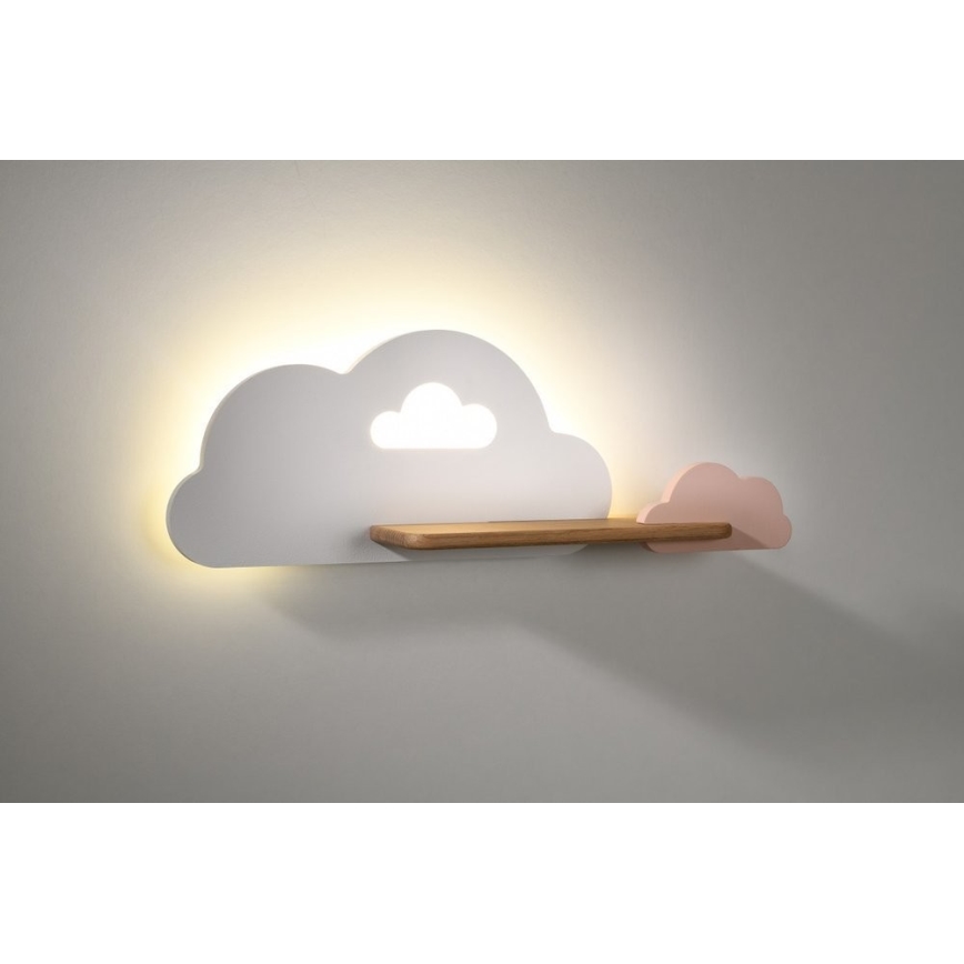 Lasten LED-seinävalaisin hyllyllä CLOUD LED/5W/230V valkoinen/vaaleanpunainen - FSC-sertifioitu