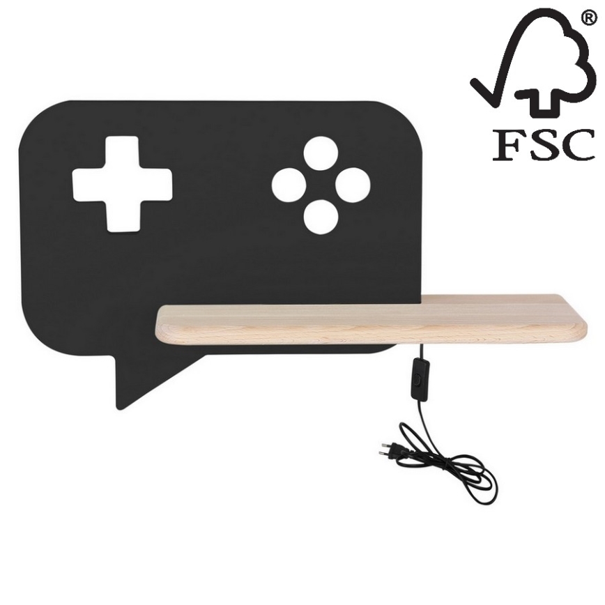Lasten LED-seinävalaisin hyllyllä CONSOLE LED/5W/230V musta - FSC-sertifioitu