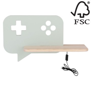 Lasten LED-seinävalaisin hyllyllä CONSOLE LED/5W/230V vihreä - FSC-sertifioitu