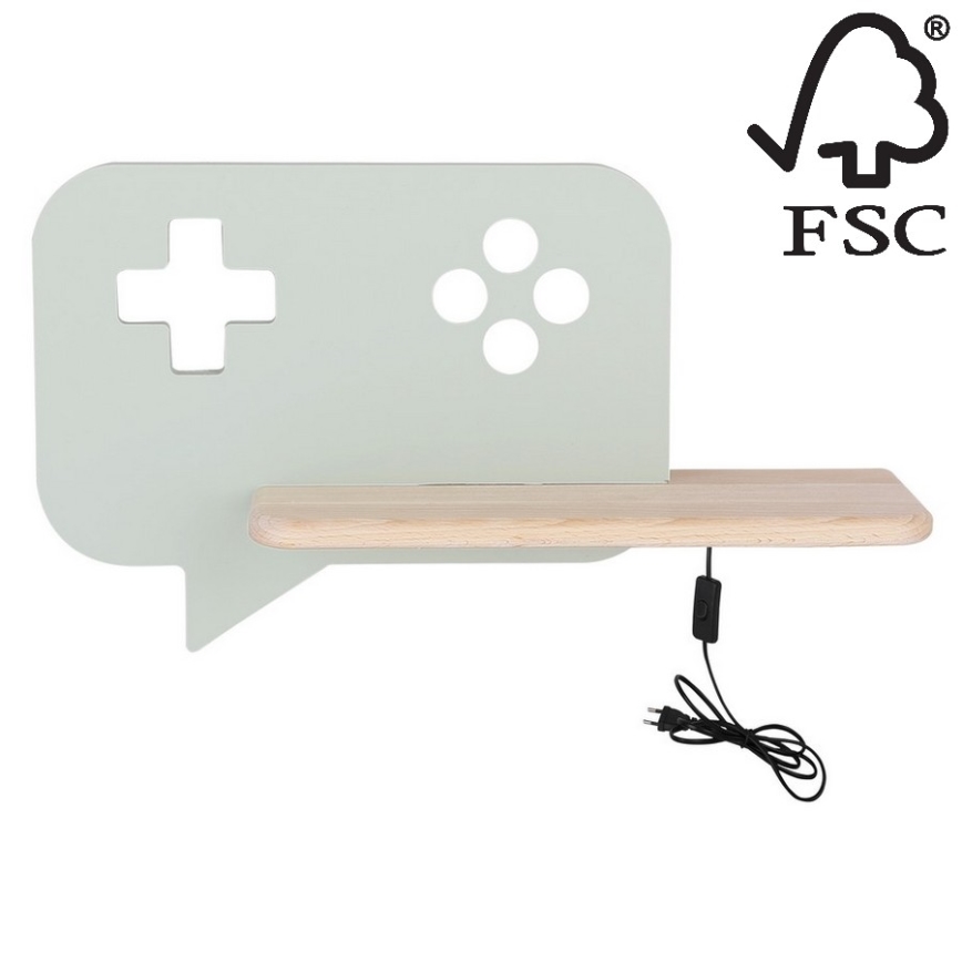 Lasten LED-seinävalaisin hyllyllä CONSOLE LED/5W/230V vihreä - FSC-sertifioitu