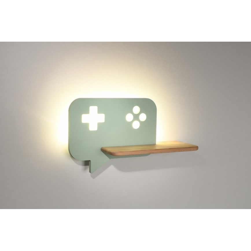 Lasten LED-seinävalaisin hyllyllä CONSOLE LED/5W/230V vihreä - FSC-sertifioitu
