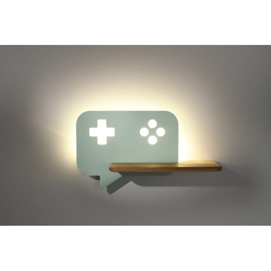 Lasten LED-seinävalaisin hyllyllä CONSOLE LED/5W/230V vihreä - FSC-sertifioitu