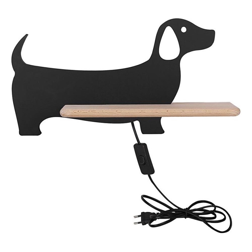 Lasten LED-seinävalaisin hyllyllä DOG LED/5W/230V musta/puu
