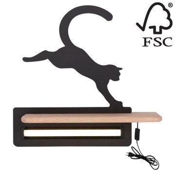 Lasten LED-seinävalaisin hyllyllä JUMPING CAT LED/5W/230V - FSC-sertifioitu