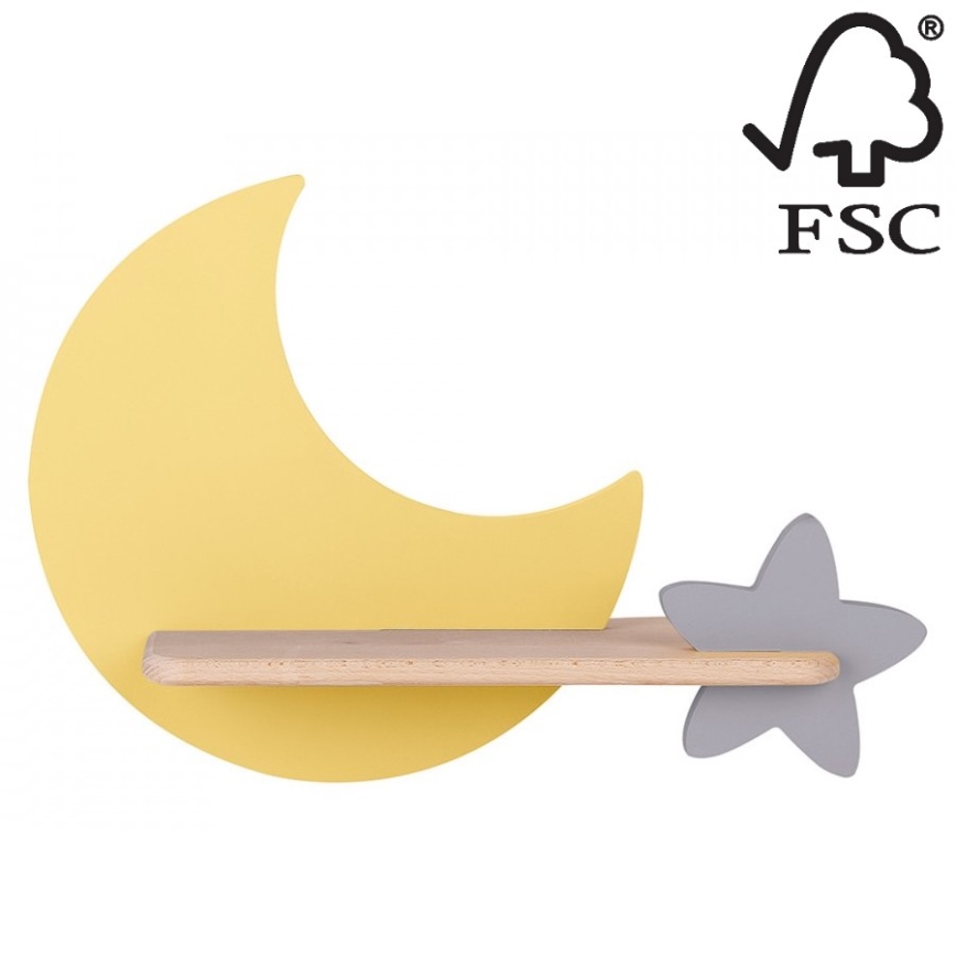 Lasten LED-seinävalaisin hyllyllä MOON LED/5W/230V - FSC-sertifioitu