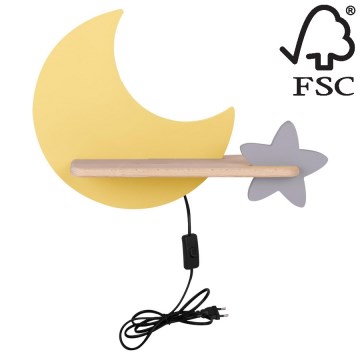 Lasten LED-seinävalaisin hyllyllä MOON LED/5W/230V - FSC-sertifioitu