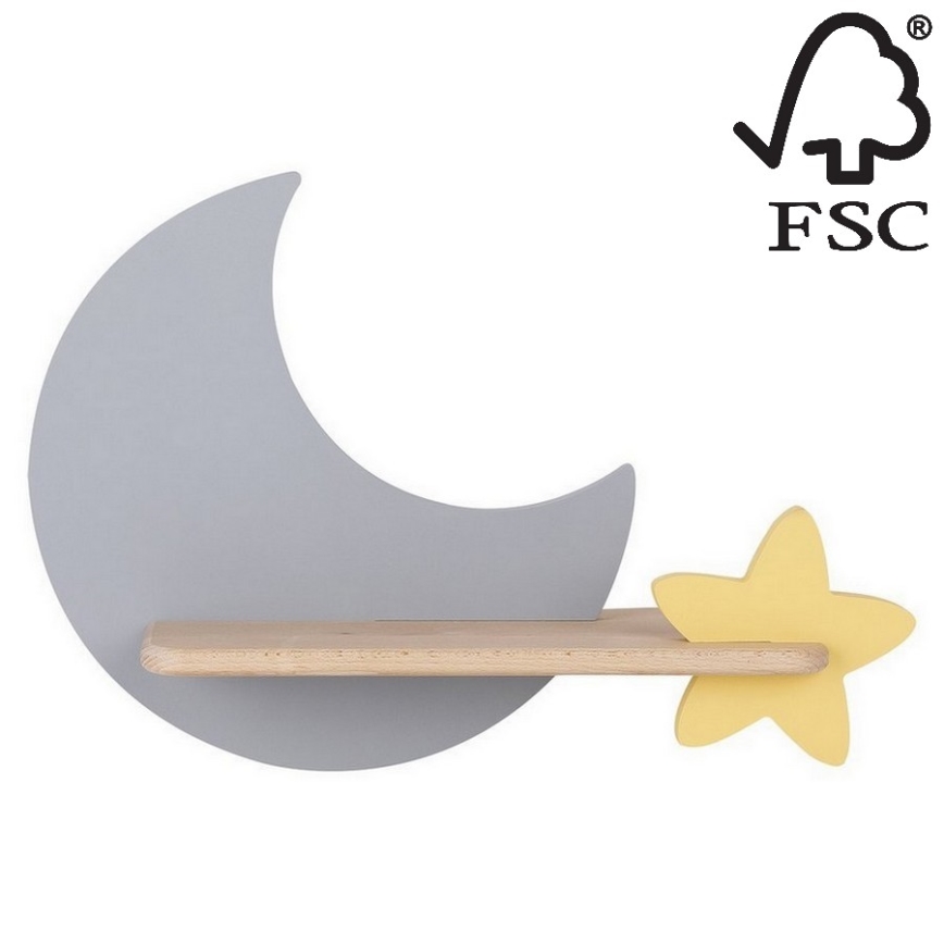 Lasten LED-seinävalaisin hyllyllä MOON LED/5W/230V - FSC-sertifioitu