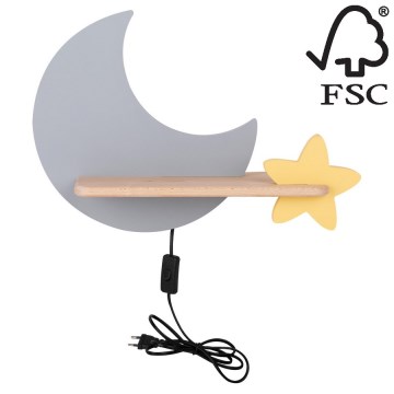 Lasten LED-seinävalaisin hyllyllä MOON LED/5W/230V - FSC-sertifioitu