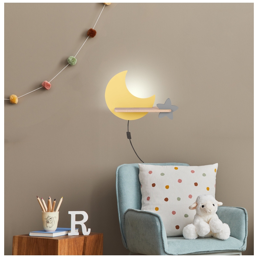 Lasten LED-seinävalaisin hyllyllä MOON LED/5W/230V