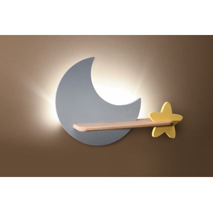 Lasten LED-seinävalaisin hyllyllä MOON LED/5W/230V - FSC-sertifioitu