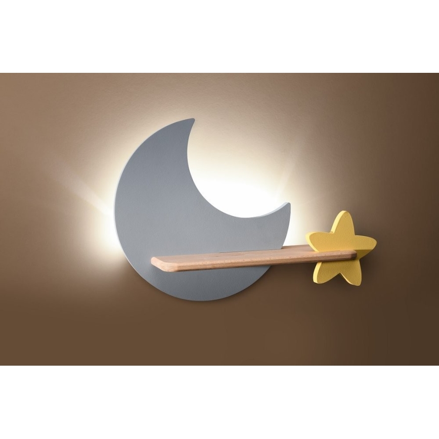 Lasten LED-seinävalaisin hyllyllä MOON LED/5W/230V - FSC-sertifioitu